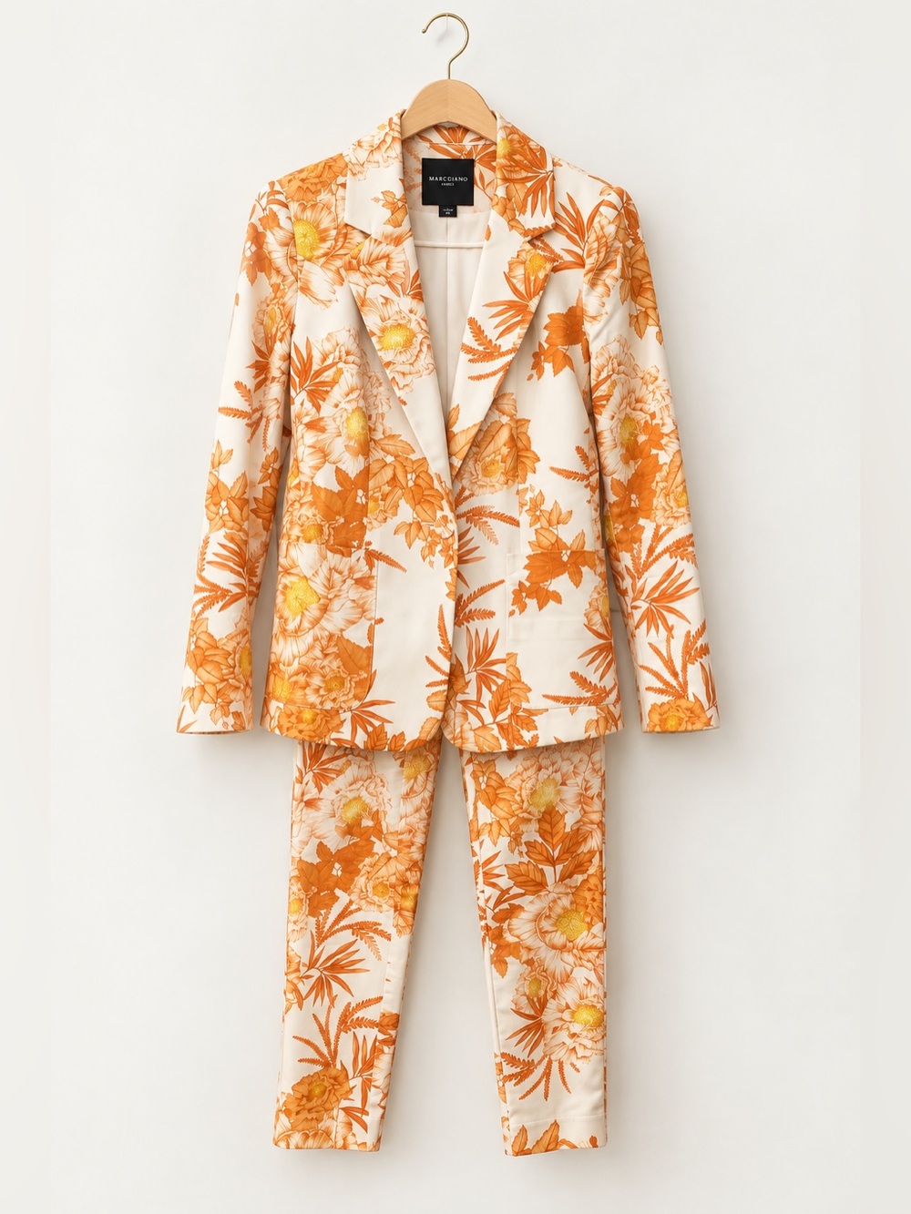 Marciano by Guess Floral Pantsuit in White & Orange Size 36 Like New